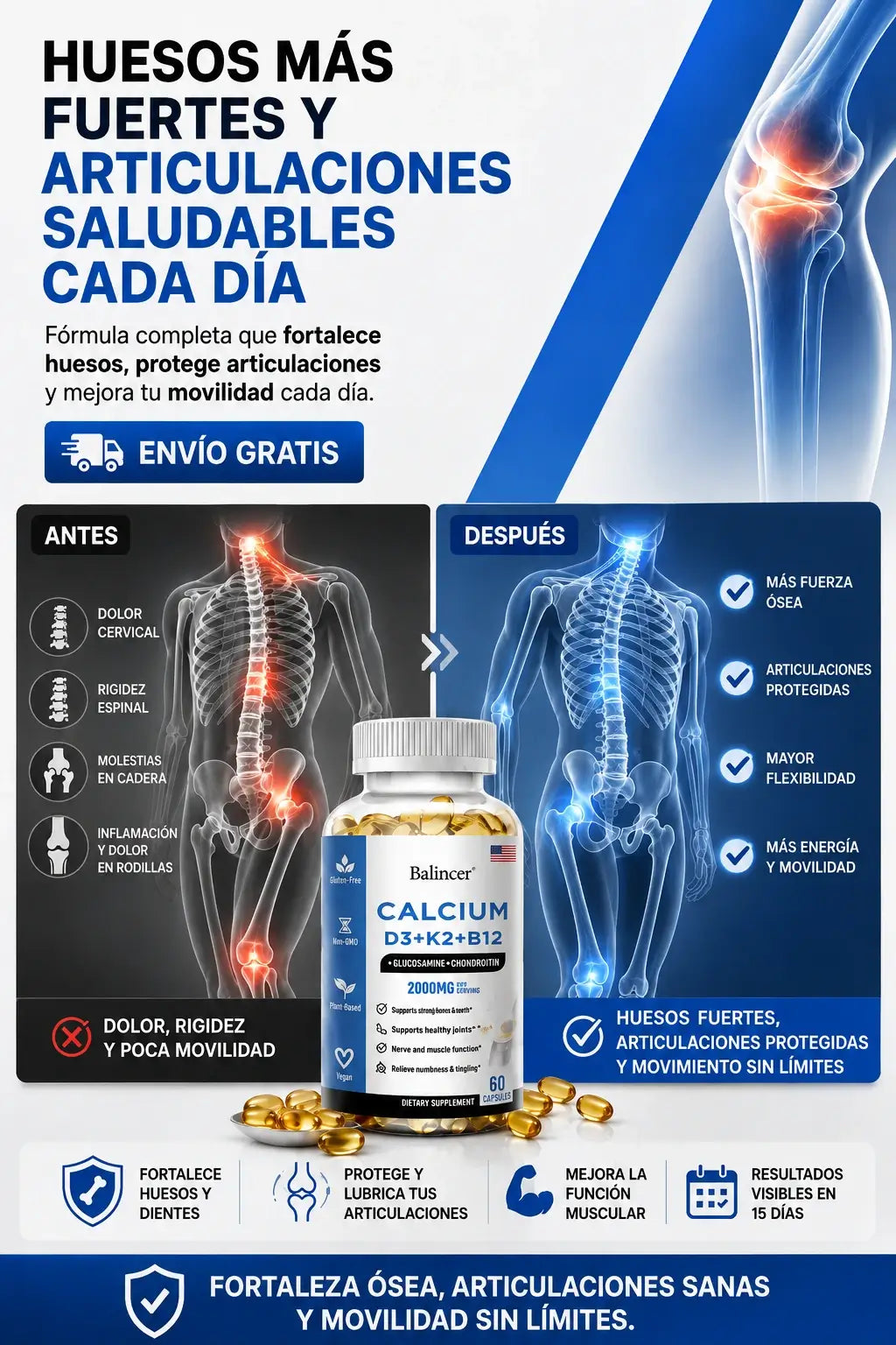 BALINCER CALCIUM D3 + K2 + B12 | 120 CÁPSULAS